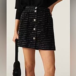 ba&sh Skirt Black Subtle Silver Texture Sq Button Lined Cotton Wool Blend Sz M